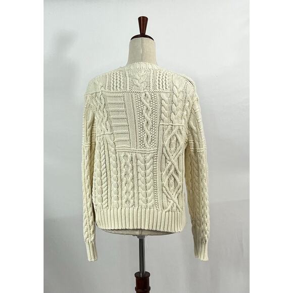 POLO RALPH LAUREN Sz S Small Ivory Cream Flag Aran Knit Pullover Sweater - Picture 4 of 9